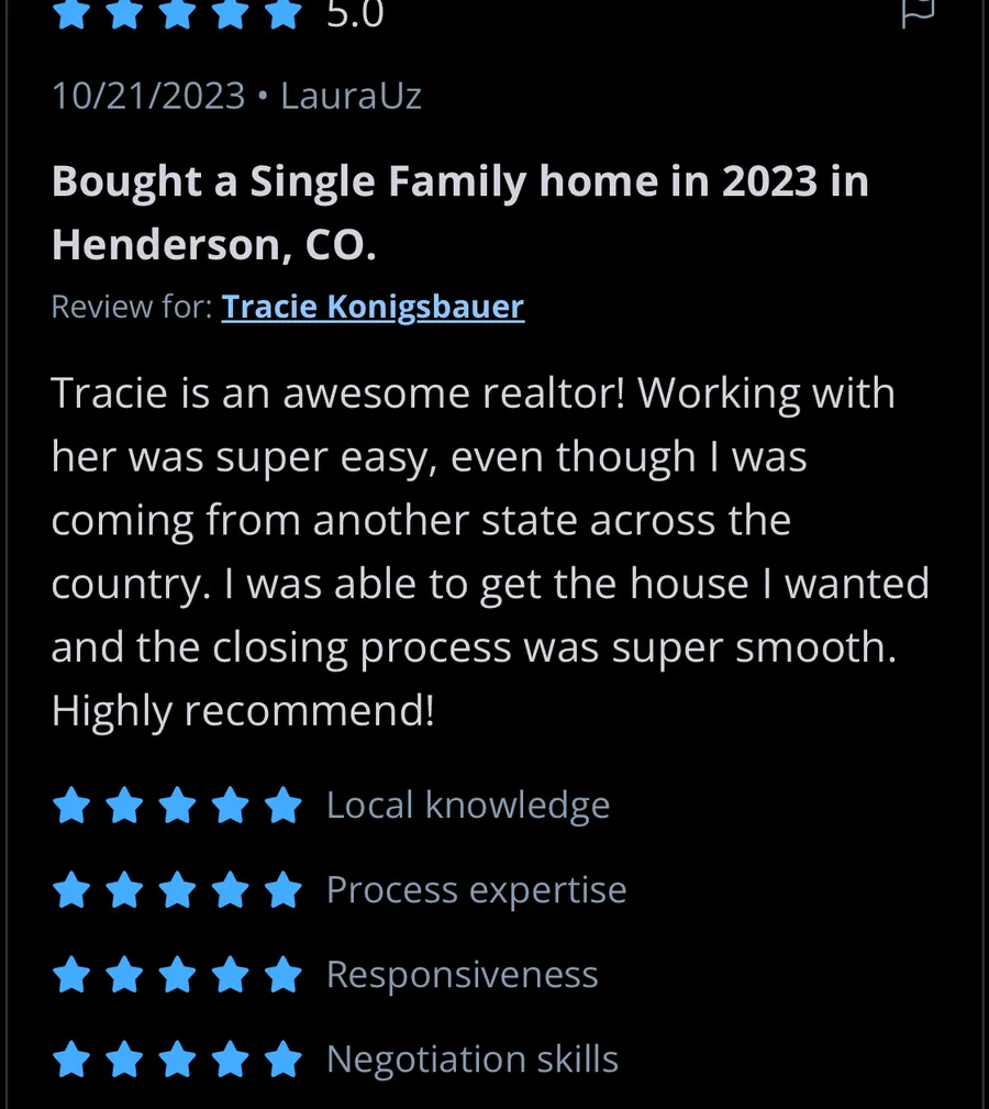 Five-star Zillow review from an out-of-state buyer in Henderson